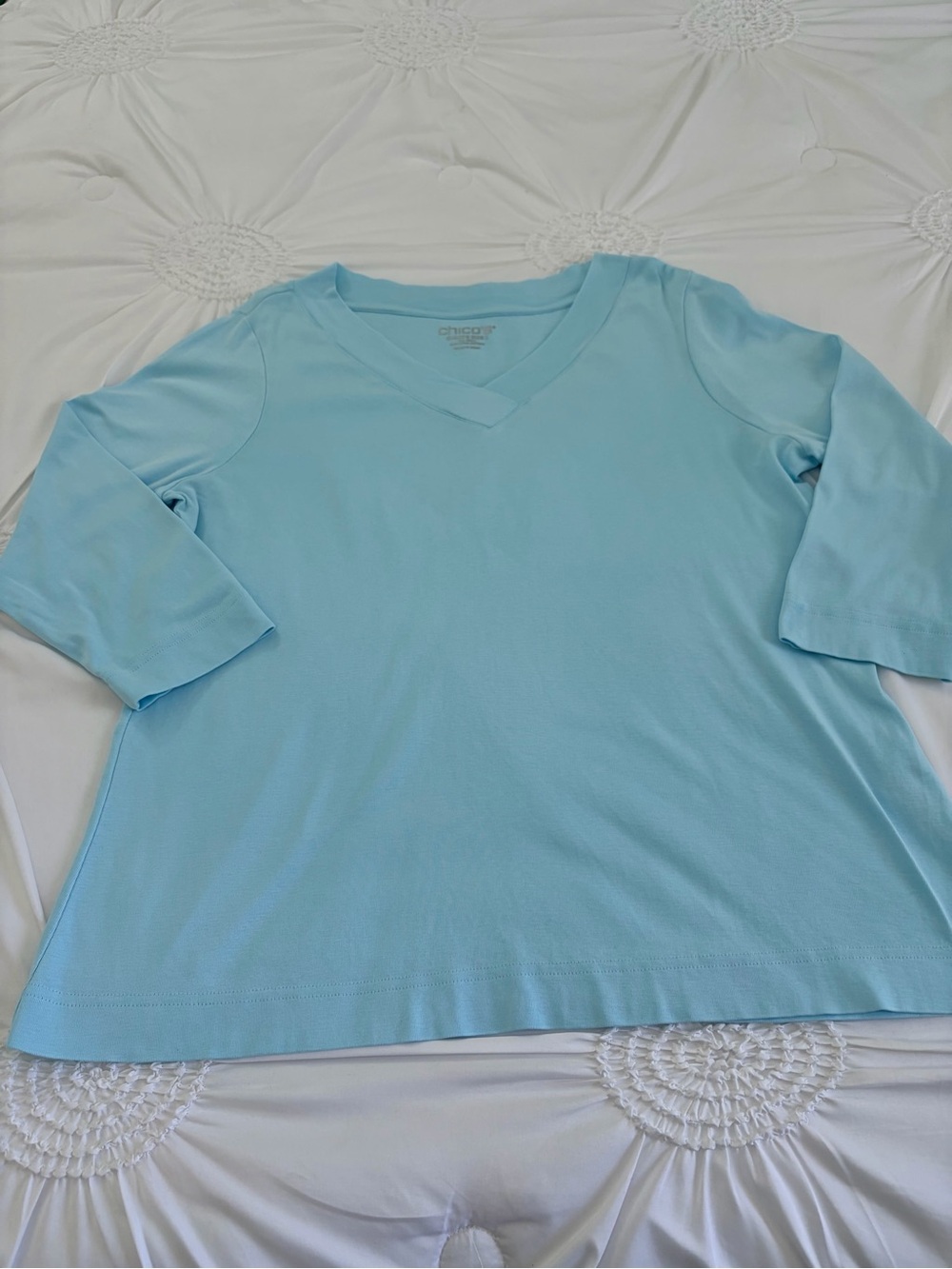 Chico's Pastel Blue 100% Pima Cotton V-Neck Top Size Large - Picture 6 of 13